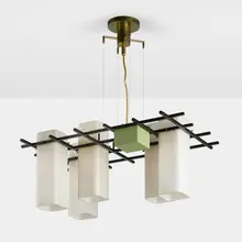Ceiling lamp, model 212 by Angelo Lelii, c. 1958, glass, painted metal, painted brass, brass, sold Oct 2023