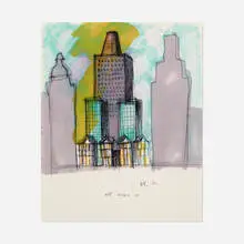 New York Wall Street by Aldo Rossi, 1980, ballpoint pen and marker on paper, sold Oct 2023