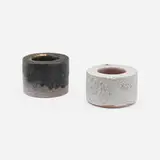 Vessels, set of two by Renato Bassoli, c. 1960, glazed ceramic, silver, sold Oct 2023