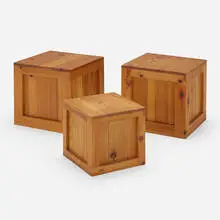 Crate occasional tables from the Firehouse, San Francisco, set of three by John Dickinson, 1970, pine, sold Oct 2023