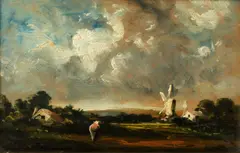 Figures in a landscape by John Constable, oil on panel, sold Jun 2015