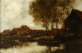 Moored boats in a Dutch river landscape by Willem George Frederik Jansen, oil on canvas, sold Jun 2015