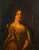 Portrait of a noblewoman, possibly Elisabeth-Charlotte de Baviere, half-length, in a white dress with a blue shawl by Pierre Gobert, oil on canvas, sold Jun 2015