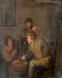 Cornelis Dusart, Topers smoking and drinking in an interior, oil on panel