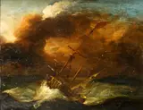 Shipping in a stormy sea by Dutch School, oil on panel, offered Jun 2015