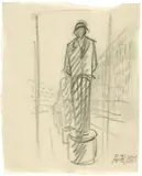 Ohne Titel (Figur auf Sockel) by Anton Räderscheidt, 1921, Bleistift auf Transparentpapier (aus einem Skizzenblock), sold Jun 2016