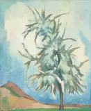 Landschaft mit Baum by Heinrich Nauen, Gouache auf Papier (Rückseite einer Lithographie desselben Künstlers), sold Jun 2016