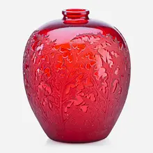 "Acanthes" vase, clear and frosted red glass by René Lalique, France, sold May 2018