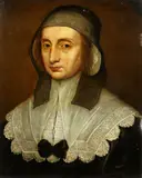 Portrait of a lady, with lace trimmed collar and bonnet by Cornelius Jonson, oil on canvas, sold Jun 2015