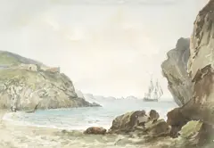 View of Tenby between Castle Island and St Catherines by Nicholas Pocock, watercolour, sold Jun 2015