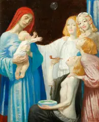 Blowing bubbles by Robert Anning Bell, oil on panel, sold Jun 2015