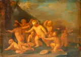 Infants Playing 'blind man's buff' by Carl Van Looe, oil on panel, sold Jun 2015