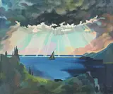 Segelboot vor Borkum by Fritz Stuckenberg, 1927, Öl auf Leinwand, sold Nov 2014