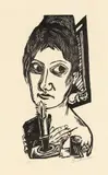 Frau mit Kerze by Max Beckmann, 1920, Holzschnitt auf Bütten, sold Nov 2015