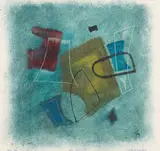 Schwere Flächen in Blau by Rolf Cavael, 1950, Öl auf Papier, auf Karton montiert, sold Nov 2015