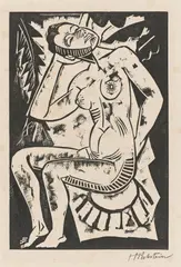 Sitzender Akt by Max Pechstein, 1918, Holzschnitt auf dickem Velin, sold Nov 2015