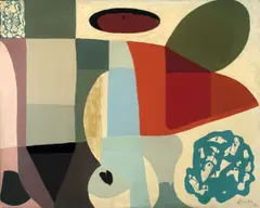 Entwicklung zu Rot by Hans Kuhn, 1956, Acrylharzlack auf Hartfaser, sold Nov 2013