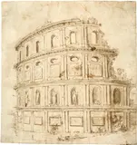 Flämischer Meister, Ruine eines antiken Amphitheaters, Um 1600, Feder in Eisengallustinte auf Bütten