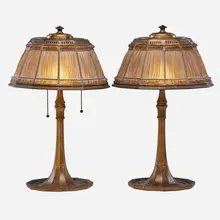 Tiffany Studios, Two Linenfold table lamps