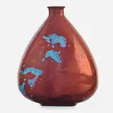 Small teardrop bottle, fine oxblood and Chinese blue glaze by Gertrud and Otto Natzler, sold May 2018