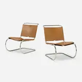 MR 30/5 lounge chairs, pair by Ludwig Mies van der Rohe, stainless steel, leather, sold Oct 2023