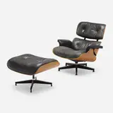 Charles and Ray Eames, 670 lounge chair and 671 ottoman, walnut, leather, enameled and brushed aluminum