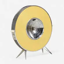 Sofono Spacemaster electric heater by Ralph Cameron Ormiston, c. 1955, enameled steel, chrome-plated steel, plastic, sold Oct 2023
