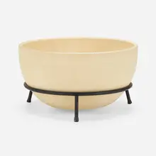 Planter by John Follis, c. 1960, bisque earthenware, enameled iron, sold Oct 2023