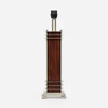 Andrew Martin, Balfour table lamp, c. 2010, stainless steel, wood veneer