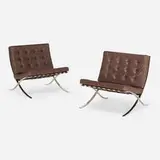 Barcelona chairs, pair by Ludwig Mies van der Rohe, stainless steel, leather, sold Oct 2023