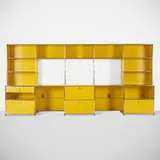 USM Haller Furniture System shelving unit by Fritz Haller and Paul Schärer, 1963, enameled steel, chrome-plated steel, reverse painted glass, sold Oct 2023