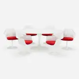 Eero Saarinen, Tulip dining set, 1957 / 2011, powder-coated aluminum, molded fiberglass, laminate, upholstery