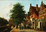 Dutch town scenes by Dutch School, oil on panel (a pair), sold Apr 2015