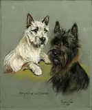 'Anna'; 'Sue'; 'Gina'; 'Teide'; 'Kyrstie and Jamie'; 'Bonnie': A set of six portraits of terriers by Marjorie Cox, pastel, sold Apr 2015