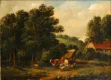 Traveller and livestock by a cottage by Alfred Vickers Snr, oil on canvas, sold Apr 2015