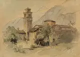 San Lorenzo im Trentino by Friedrich Nerly d. Ä., Aquarell über Feder in Schwarz auf Bütten, sold May 2014