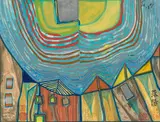Sonnenuntergang by Friedensreich Hundertwasser, 1966, Farbholzschnitt auf Papier, sold Nov 2015