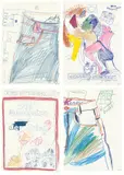 Merlin Carpenter, Ohne Titel, 1991, 8-teilige Arbeit: 4 Buntstiftzeichnungen und 4 Farbkopien, jeweils auf Papier