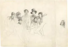 Gruppenbildnis mit acht jungen Künstlern der Romantik by Boris Deutsch, Um 1830, Steinkreide auf Velin, sold Oct 2018