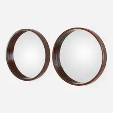 Wall mirrors, pair by Brazilian, c. 1965, rosewood veneer, glass mirror, sold Oct 2023