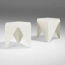 Prismatic tables, pair by Isamu Noguchi, 1957 / 2002, enameled aluminum, sold Oct 2023