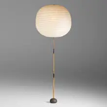 Akari light sculpture, model BB3-70FF by Isamu Noguchi, washi paper, bamboo, enameled cast iron, sold Oct 2023