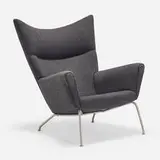 Hans J. Wegner, Wing lounge chair, model CH445, upholstery, stainless steel