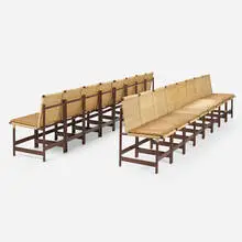 Jorge Zalszupin, Zeca dining chairs, set of sixteen, imbuia, leather, wicker