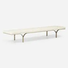 Philharmonic bench by Erwine & Estelle Laverne, 1961, leather, stainless steel, sold Oct 2023
