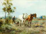 Horses ploughing by Adriaan Groenewegen, watercolour, sold Apr 2015