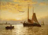 Sunset off the Dutch coast by George Stanfield Walters, oil on canvas, offered Apr 2015