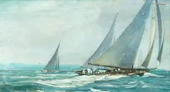 J Class yachts racing by Rowland Langmaid, oil on canvas, sold Apr 2015