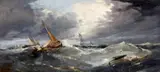 Fishing boats in squally waters, by English School, oil on board, sold Apr 2015