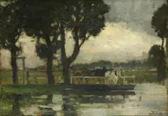 The River Ferry by Bertram Priestman, oil oncanvas, offered Apr 2015